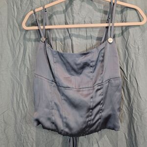Princess Polly Slate Blue Grey Crop Top